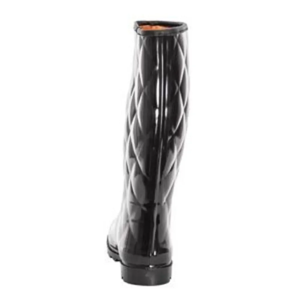 Women Rubber Rain Boots,  Black Quilted Garden Rainboots, Size 6 - Picture 3 of 4
